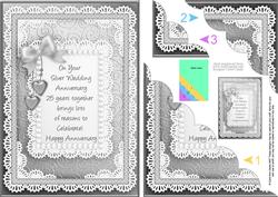 A5 Silver Wedding Quick Card Scalloped Corner Side Stacker