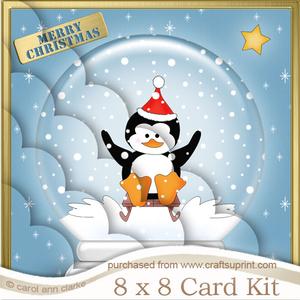 8 x 8 Cute Xmas Penguin Snowglobe Kit with Scalloped Corners