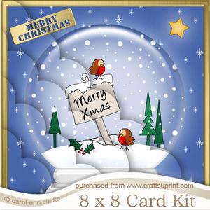 8 x 8 Cute Xmas Robins Snowglobe Kit with Scalloped Corners