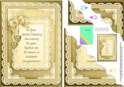 A5 Golden Wedding Quick Card Scalloped Corner Side Stacker
