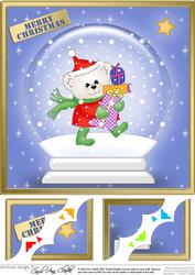 Cute Xmas Teddy Snowglobe 8 x 8 Scalloped Corner Topper