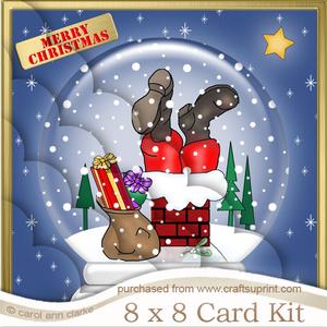 8 x 8 Santa Got Stuck!! Snowglobe Kit with Scalloped Corners
