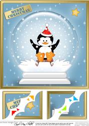 Cute Xmas Penguin Snowglobe 8 x 8 Scalloped Corner Topper
