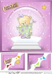 Baby Girl's 1st Xmas Snowglobe 8 x 8 Scalloped Corner Topper