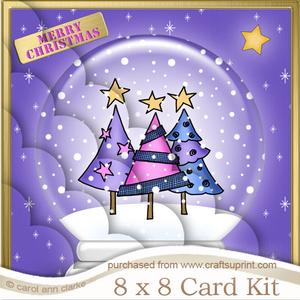 8 x 8 Funky Xmas Trees Snowglobe Kit with Scalloped Corners
