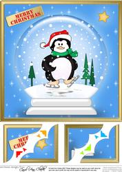 Skating Penguin Snowglobe 8 x 8 Scalloped Corner Topper