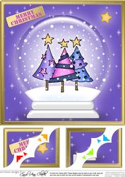 Funky Xmas Trees Snowglobe 8 x 8 Scalloped Corner Topper