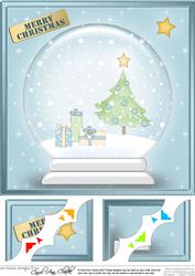 Xmas Tree Snowglobe 8 x 8 Scalloped Corner Topper