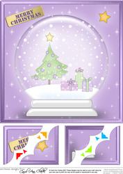 Xmas Tree Snowglobe 8 x 8 Scalloped Corner Topper