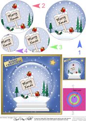 Xmas Cheeky Robins Snowglobe Circle Pyramage Topper
