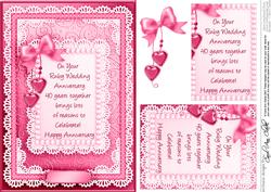 A5 Ruby Wedding Lace and Pearls Quick Card with Pyramage