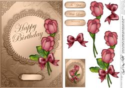 A5 Roses and Metallic Lace Quick Card with 3D Decoupage