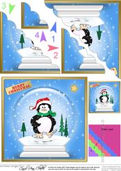 Skating Penguin Xmas Snowglobe Scallop Corner Side Stacker