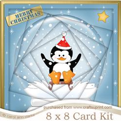 8 x 8 Cute Xmas Penguin Snowglobe Twisted Tunnel Card Kit