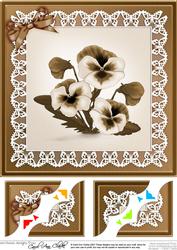 8 x 8 Pansy on Butterfly Lace Scalloped Corner Topper