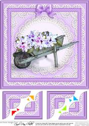8 x 8 Flower Filled Wheelbarrow Scalloped Corner Topper