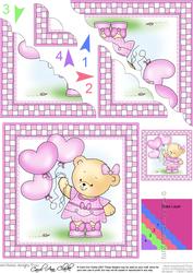 Cute Hunney Bear Rosie has a Bunch of Balloons - Scallop Corner side stacker Topper