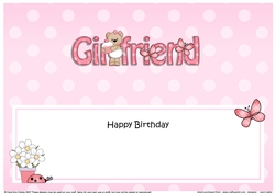 Large DL Happy Birthday GIRLFRIEND insert with Livvy Bear