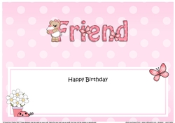 Large DL Happy Birthday FRIEND insert with Livvy Bear