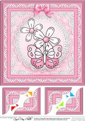 8 x 8 Fluttery Butterfly with Daisies Scalloped corner Topper