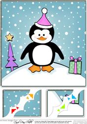 8 x 8 Cute Xmas Penguin Scalloped Corner Topper