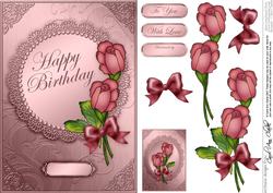 A5 Roses and Metallic Lace Quick Card with 3D Decoupage