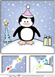 8 x 8 Cute Xmas Penguin Scalloped Corner Topper