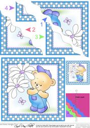 Hunney Bear Robert has Pretty Flowers - Wavy Corner side stacker Topper