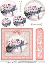 Flower Filled Wheelbarrow Quick Card with Circle Pyramage To