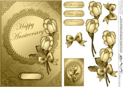 A5 Golden Wedding Anniversary Quick Card with 3D Decoupage