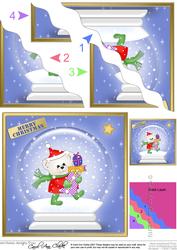 Xmas Teddy Snowglobe Wavy Corner Side Stacker Topper