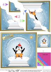 Xmas Penguin Snowglobe Wavy Corner Side Stacker Topper