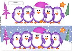 Large Dl Penguins on Parade Quick Card with 3D Decoupage