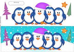 Large Dl Penguins on Parade Quick Card with 3D Decoupage