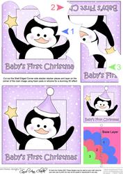 Babys 1st Xmas Christmas Penguin - Shell Edged Corner Side Stacker