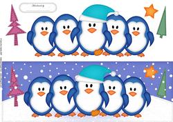 Large Dl Penguins on Parade Quick Card with 3D Decoupage