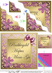 Floral Elegance Welsh Birthday Grandmother Wavy Corner Stack