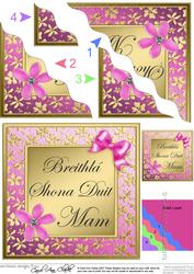 Floral Elegance Irish Gaelic Birthday Mum Wavy Corner