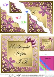 Floral Elegance Welsh Happy Birthday Wavy Corner