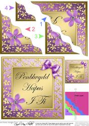 Floral Elegance Welsh Happy Birthday Wavy Corner