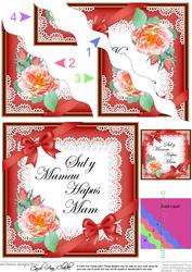 Welsh Mum Mothers Day Rose and Lace Wavy Corner