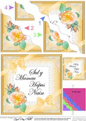 Welsh Gran Mothers Day Rose and Lace Wavy Corner
