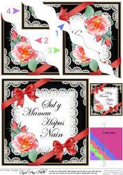 Welsh Gran Mothers Day Rose and Lace Wavy Corner