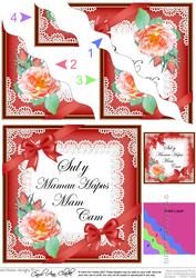 Welsh Step Mum Mothers Day Rose and Lace Wavy Corner