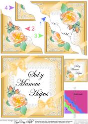 Welsh Happy Mothers Day Rose and Lace Wavy Corner