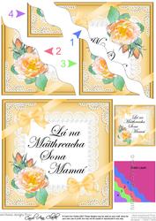 Irish Gaelic Mummy Mothers Day Rose and Lace Wavy Corner