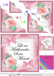 Irish Gaelic Mummy Mothers Day Rose and Lace Wavy Corner