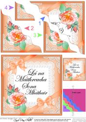 Irish Gaelic Mother Mothers Day Rose and Lace Wavy Corner