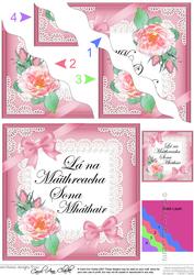 Irish Gaelic Mother Mothers Day Rose and Lace Wavy Corner