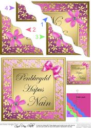 Floral Elegance Welsh Grandmother Happy Birthday Wavy Corner